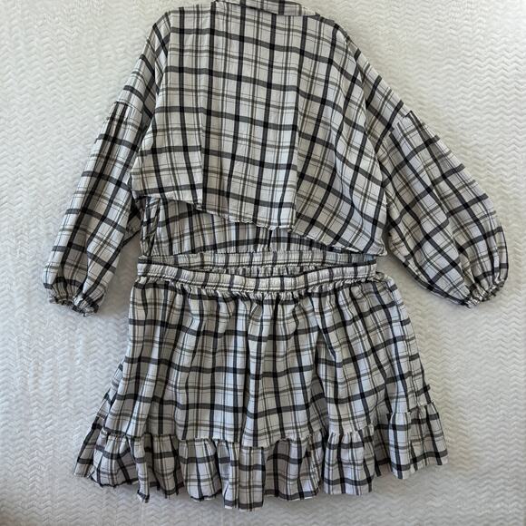 Asos Curve Flannel Check Button Down Open Back Balloon Sleeve Skater Dress Sz 24 - Picture 2 of 13
